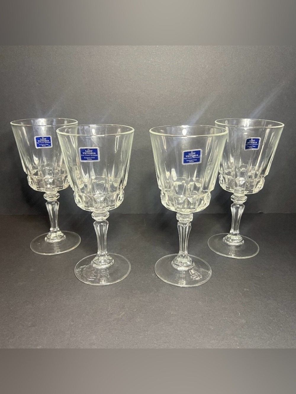 Set of 4 Lady Victoria Fine Crystal Stemware Chantelle Pattern 6oz Wine Glasses